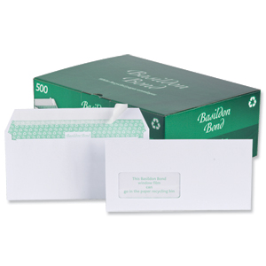 Basildon Bond Envelopes Wallet Peel and Seal Window 100gsm White DL [Pack 500]