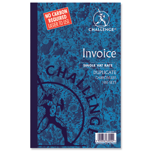 Challenge Duplicate Book Carbonless Invoice Single VAT/Tax 100 Sets 210x130mm Ref 100080412 [Pack 5] Ident: 52A