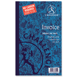 Challenge Duplicate Book Carbonless Invoice Single VAT/Tax 100 Sets 210x130mm Ref 100080412 [Pack 5] Ident: 52A