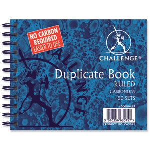 Challenge Duplicate Book Carbonless Wirebound Ruled 50 Sets 105x130mm Ref 100080427 [Pack 5] Ident: 52B