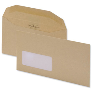 Postmaster Envelopes Wallet Gummed with Window 80gsm Manilla DL [Pack 500]