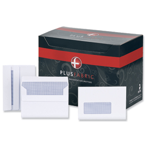 Plus Fabric Envelopes Wallet Press Seal Window 110gsm C6 White [Pack 500]