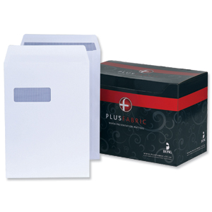 Plus Fabric Envelopes Pocket Press Seal Window 120gsm C4 White [Pack 250] Ident: 119B