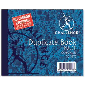 Challenge Duplicate Book Carbonless Ruled 100 Sets 105x130mm Ref 100080487 [Pack 5] Ident: 52A