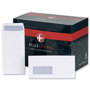 Plus Fabric Envelopes Pocket Press Seal Window 110gsm DL White [Pack 500] Ident: 117B