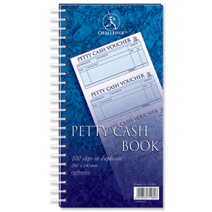 Challenge Petty Cash Book Carbonless Wirebound 200 Sets in Duplicate 280x152mm Ref 100080052 Ident: 52G