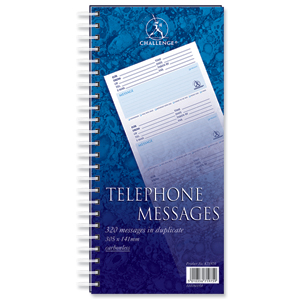 Challenge Telephone Message Book Wirebound Carbonless 320 Messages 305x152mm Ref 100080054 Ident: 52G