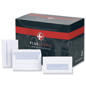 Plus Fabric Envelopes Wallet Press Seal Window 110gsm 89x152mm White [Pack 500] Ident: 122D