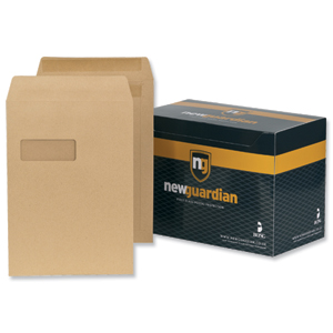 New Guardian Envelopes Heavyweight Pocket Press Seal Window Manilla C4 [Pack 250] Ident: 119C