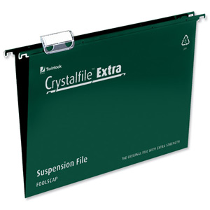 Rexel Crystalfile Extra Suspension File Polypropylene 15mm Foolscap Green Ref 70628 [Pack 25] Ident: 211C