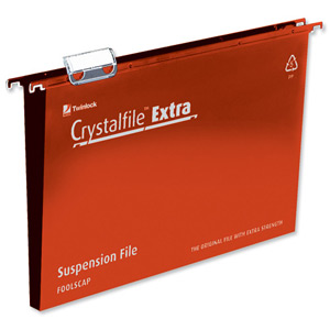 Rexel Crystalfile Extra Suspension File Polypropylene 30mm Foolscap Red Ref 70632 [Pack 25]