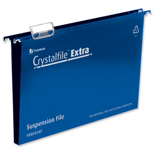 Rexel Crystalfile Extra Suspension File Polypropylene 30mm Foolscap Blue Ref 70633 [Pack 25] Ident: 211C